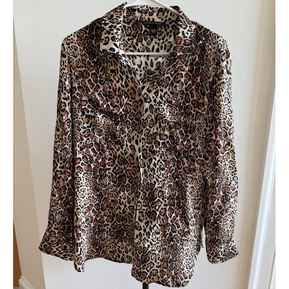 Vintage Victoria's Secret Silk Cheetah Print Blouse Size Medium